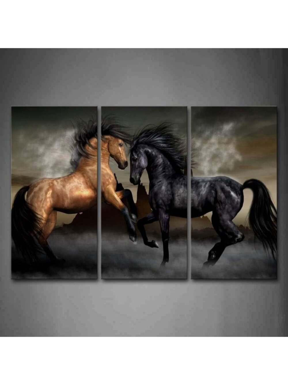 Yellow & Black Horse Wall Art - Canvas Print for Home Decor, Animal Artwork Gift